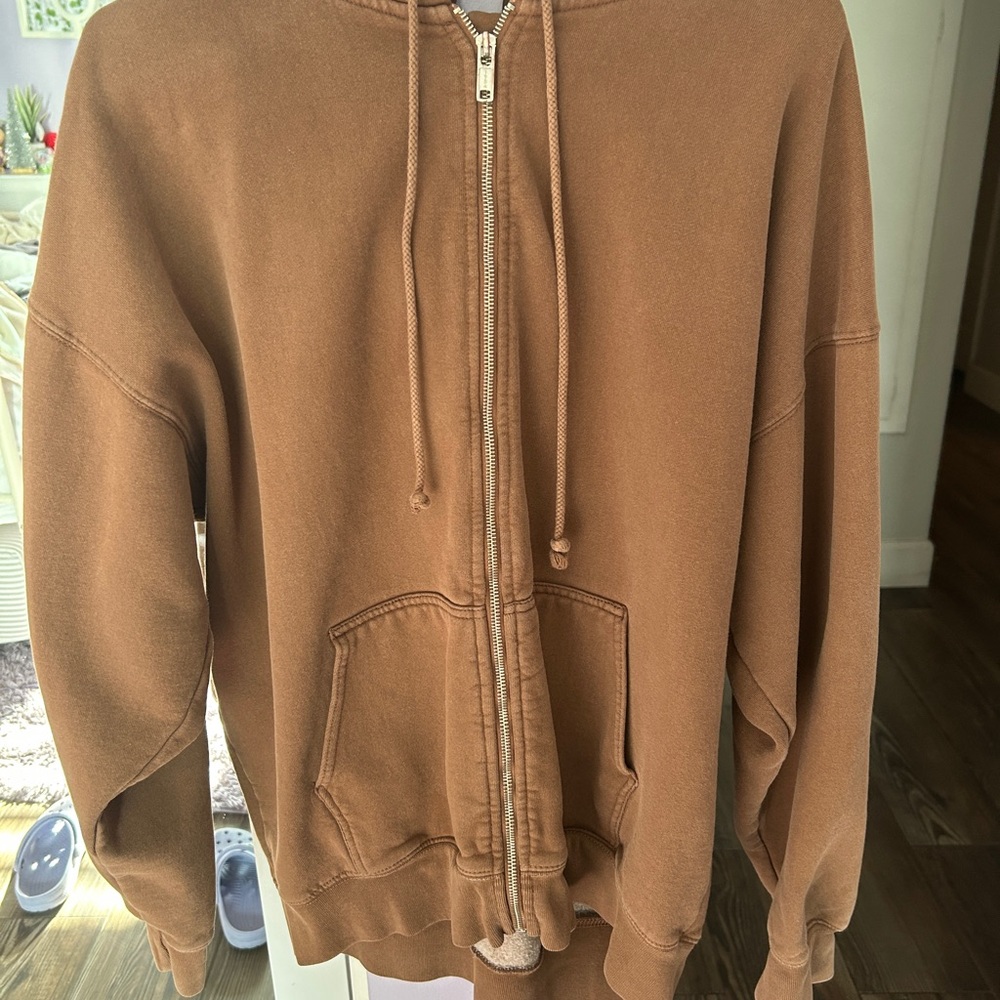 Brandy Melville Tan Fleece-Lined Zip Up Hoodie